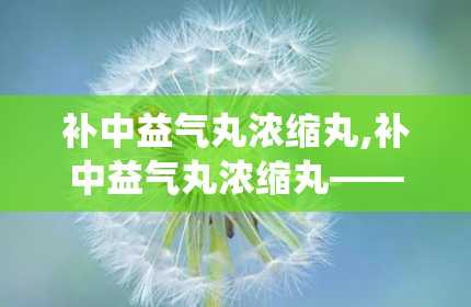 补中益气丸浓缩丸,补中益气丸浓缩丸——传统中药的现代诠释