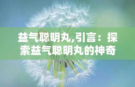 益气聪明丸,引言：探索益气聪明丸的神奇功效